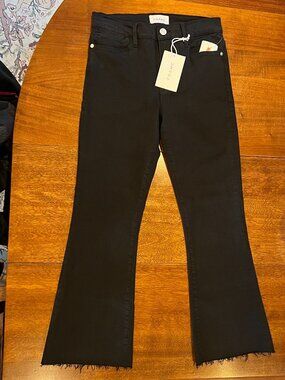 Frame Women's NWT Le High Flare Black Skinny Jeans w/Frayed Hem Sz 27